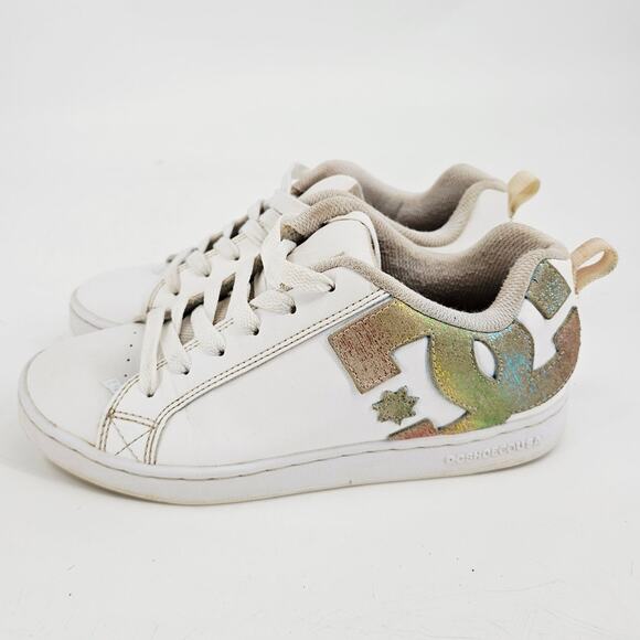 DC Court Graffik White Iridescent Rainbow Logo Skate Sneaker Shoe Women's Size 9 - Picture 3 of 10